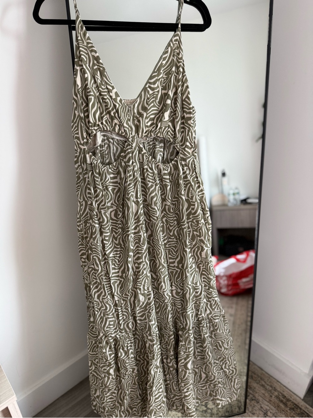 Abercrombie & Fitch Olive and White Zebra Print Maxi Dress